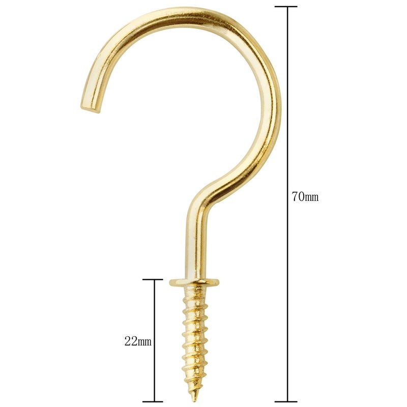 BronaGrand 20 Pieces Screw in Ceiling Hooks,2.8 inches Metal Cup Hook Hangers for Hanging Plants,Kitchen (Gold) - Image 5